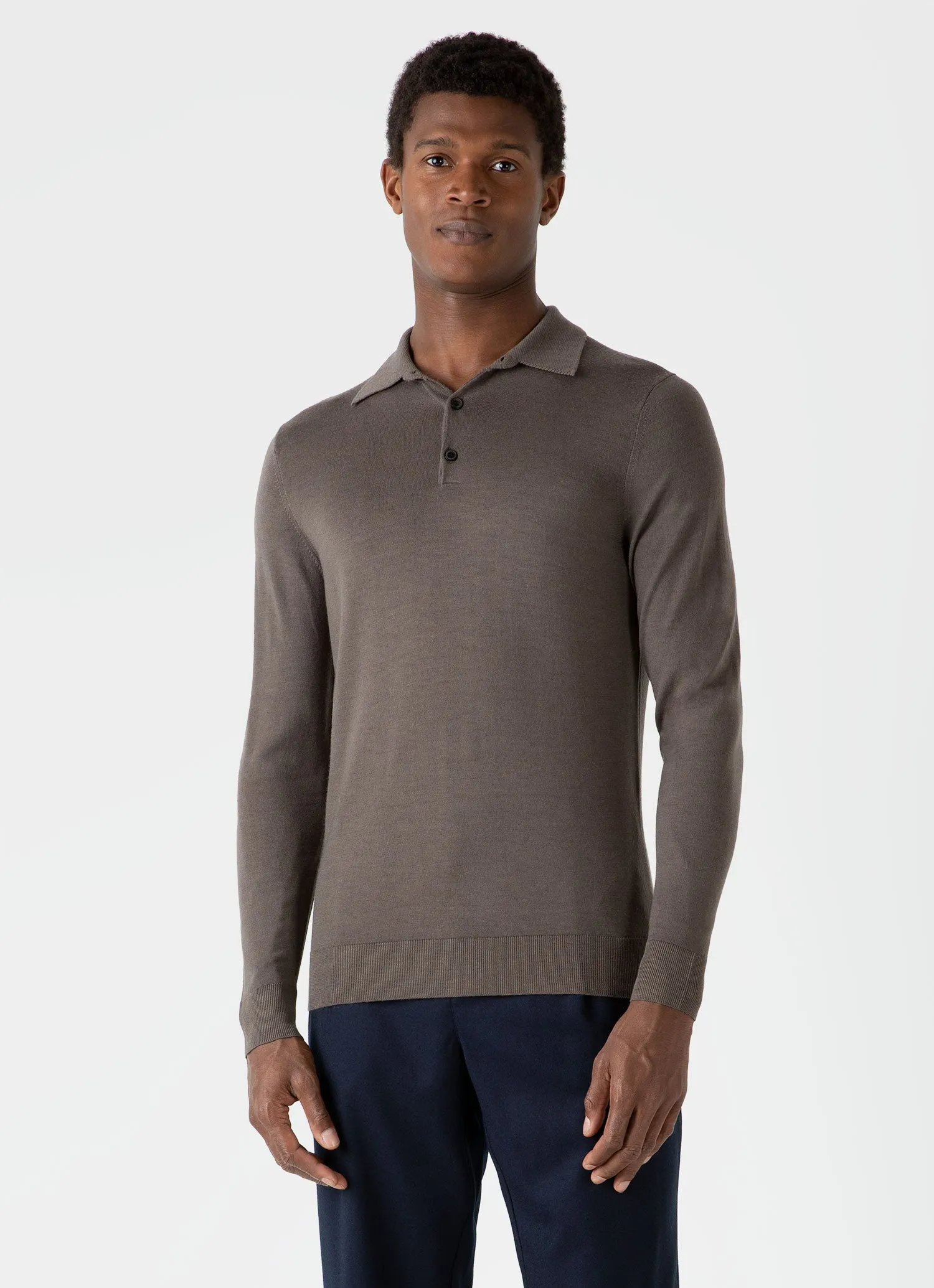 Men's Extra-Fine Merino Polo Shirt in Cedar sold by Sunspel product image thumbnail 2