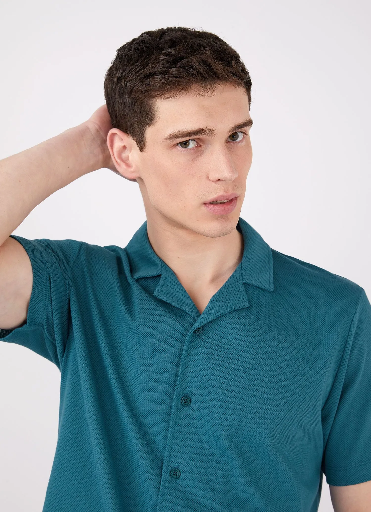 Men's Riviera Camp Collar Shirt in Lagoon Blue sold by Sunspel product image thumbnail 4