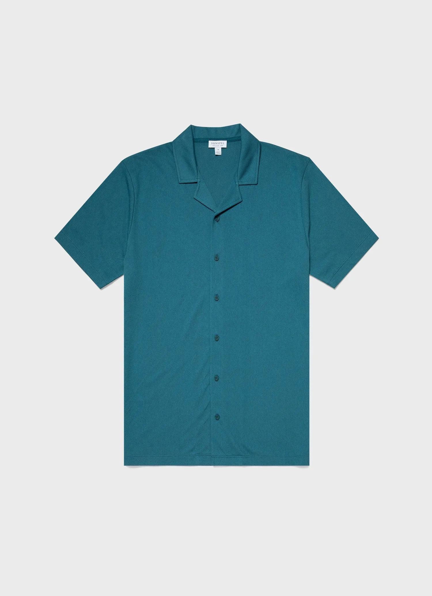 Men's Riviera Camp Collar Shirt in Lagoon Blue sold by Sunspel