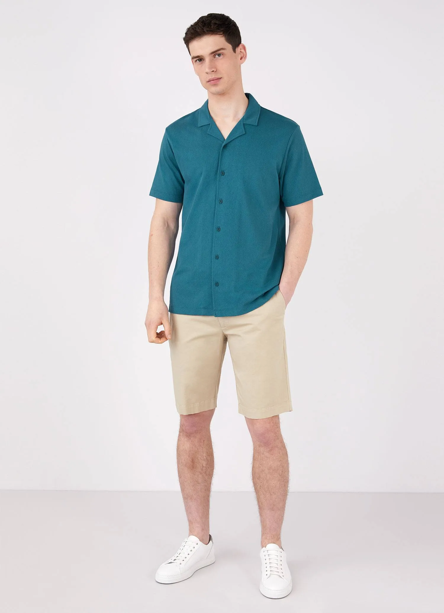 Men's Riviera Camp Collar Shirt in Lagoon Blue sold by Sunspel product image thumbnail 2