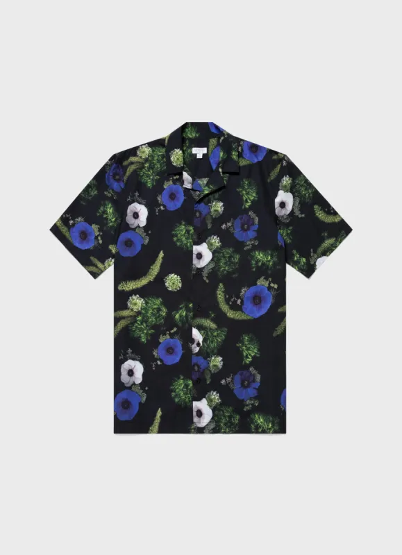 Men's Charlotte Gosch Camp Collar Shirt in Sea Moss made by Sunspel