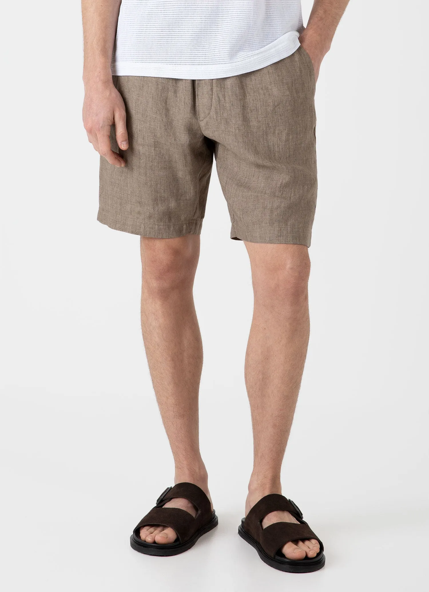 Men's Linen Drawstring Short in Dark Sand sold by Sunspel product image thumbnail 2