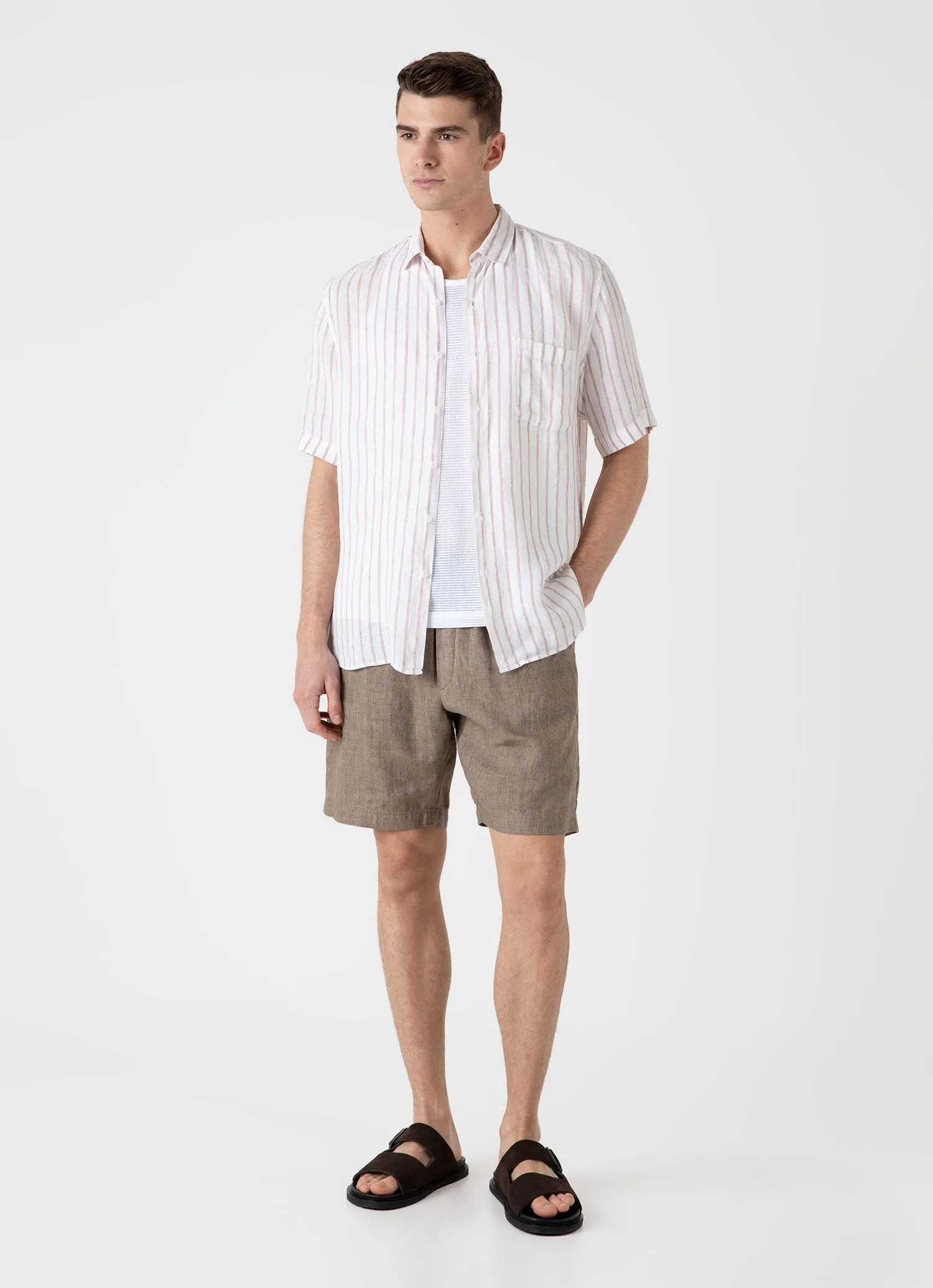 Men's Linen Drawstring Short in Dark Sand sold by Sunspel product image thumbnail 3