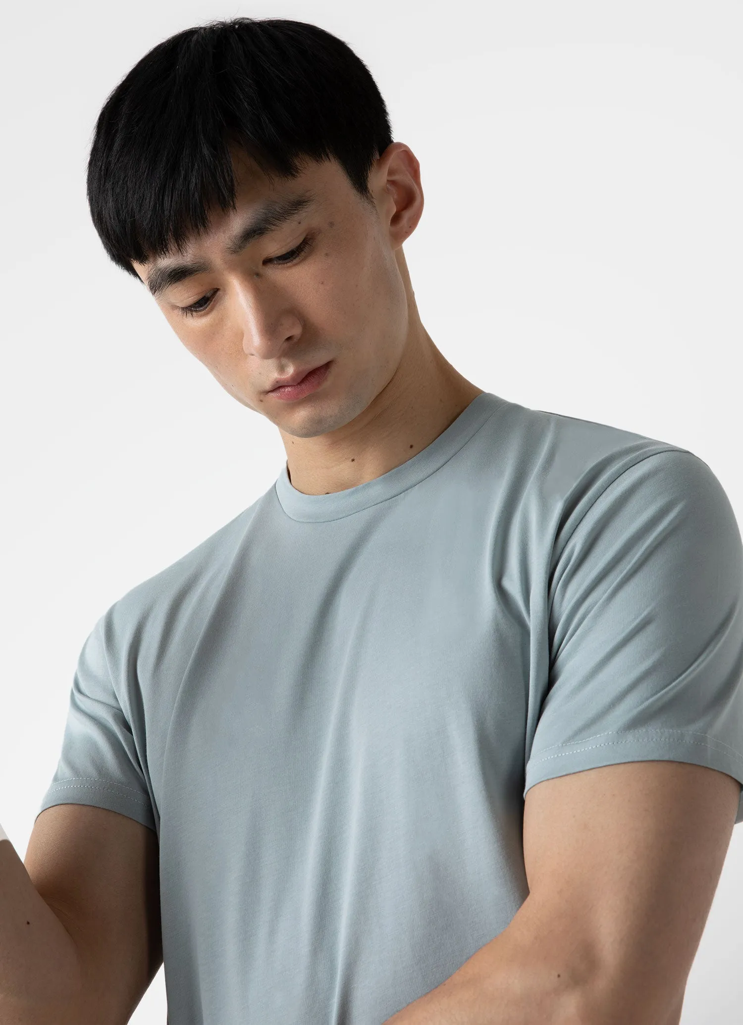 Men's Riviera Midweight T-shirt in Blue Sage sold by Sunspel product image thumbnail 5