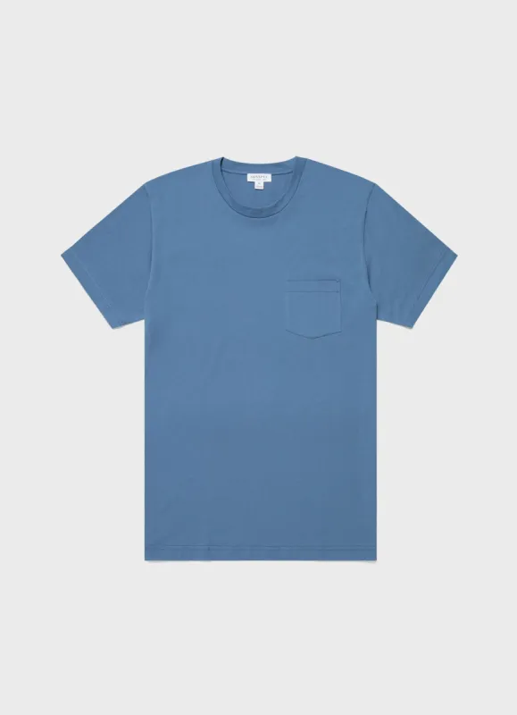 Men's Riviera Pocket T-shirt in Bluestone sold by Sunspel