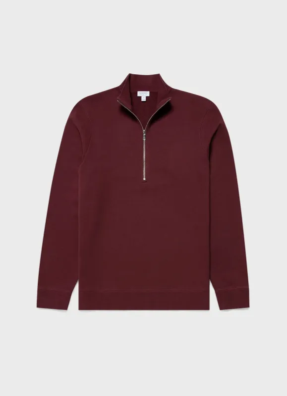Men's Half Zip Loopback Sweatshirt in Vino sold by Sunspel