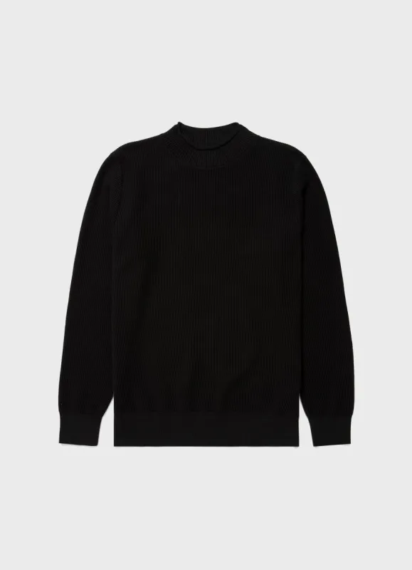Men's Textured Guernsey Jumper in Black sold by Sunspel