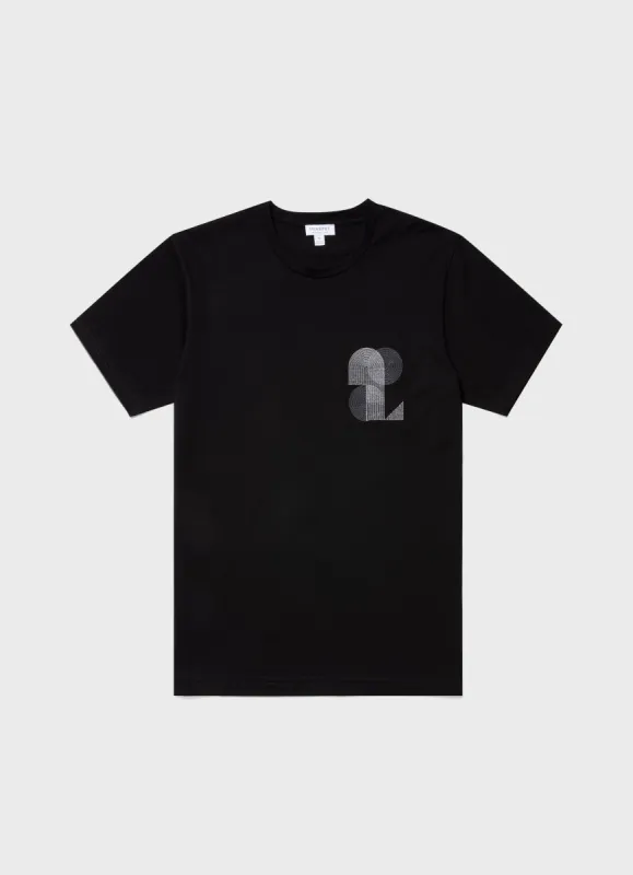 Men's Craig Ward Embroidered T-shirt in Black made by Sunspel