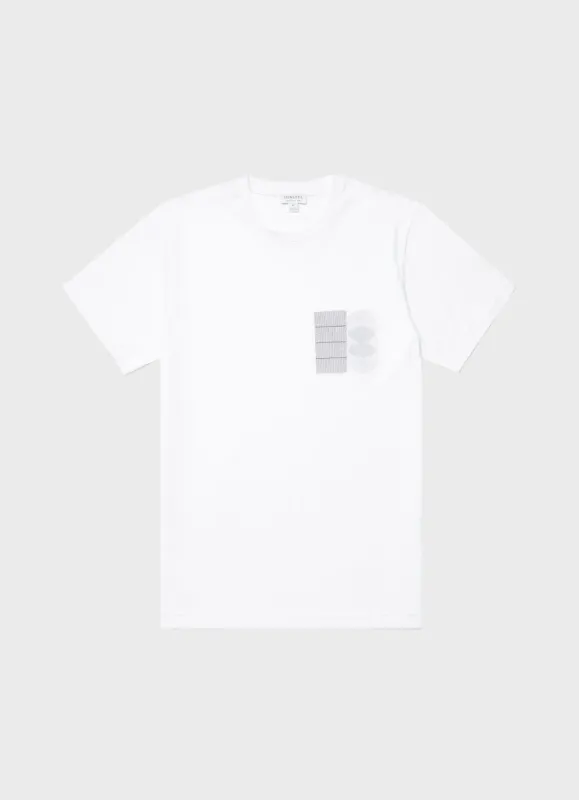 Men's Craig Ward Embroidered T-shirt in White made by Sunspel