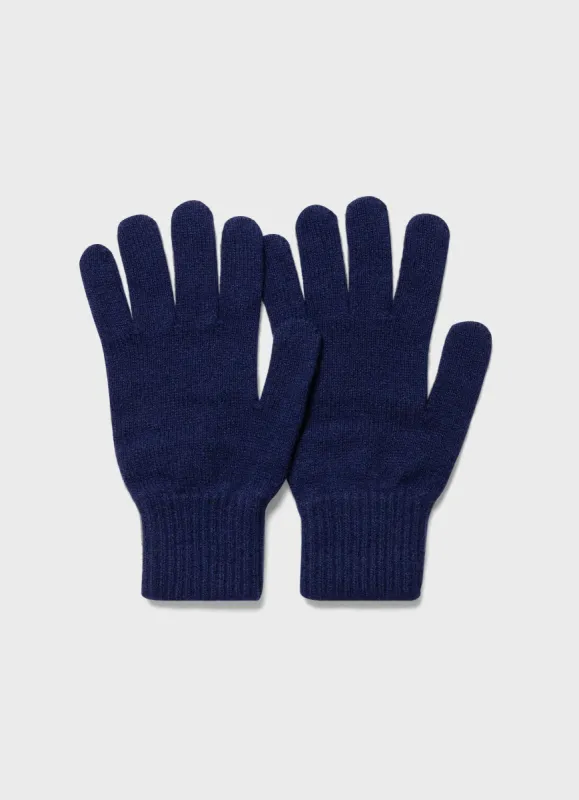 Cashmere Knitted Glove in Space Blue sold by Sunspel