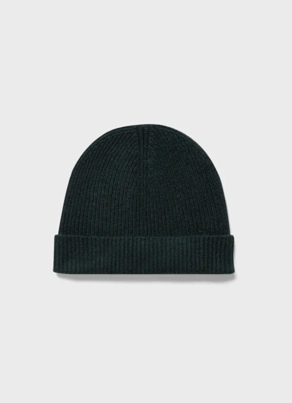 Cashmere Ribbed Hat in Dark Green sold by Sunspel