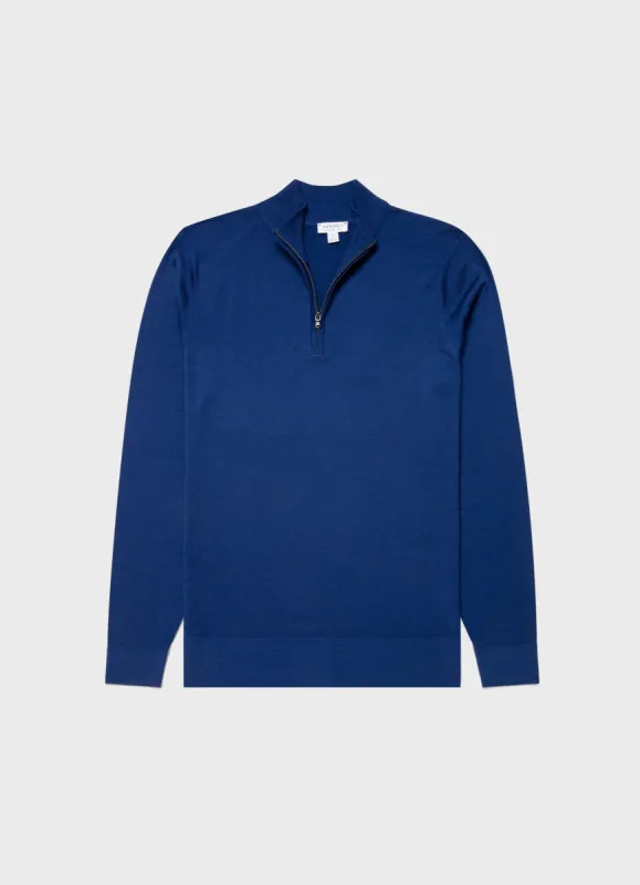 Men's Extra-Fine Merino Zip Neck in Space Blue sold by Sunspel