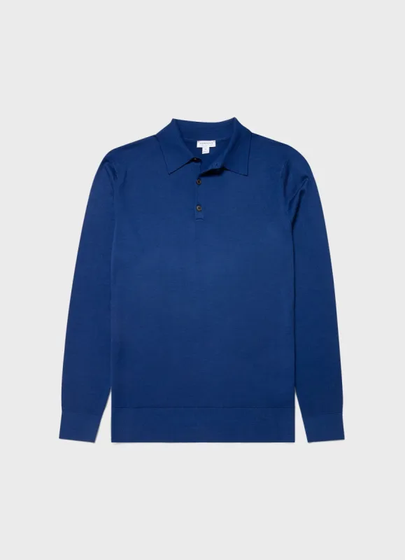 Men's Extra-Fine Merino Polo Shirt in Space Blue sold by Sunspel