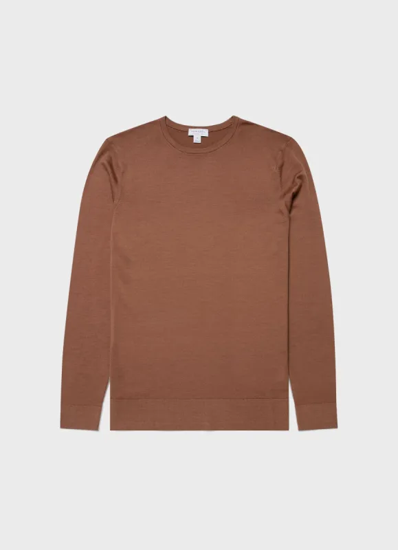 Men's Extra-Fine Merino Crew Neck in Pecan sold by Sunspel