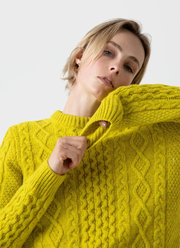 Women's Edie Campbell Cable Jumper in Acid Lime made by Sunspel