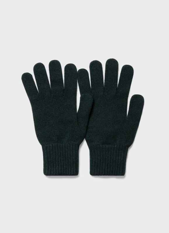 Cashmere Knitted Glove in Dark Green made by Sunspel
