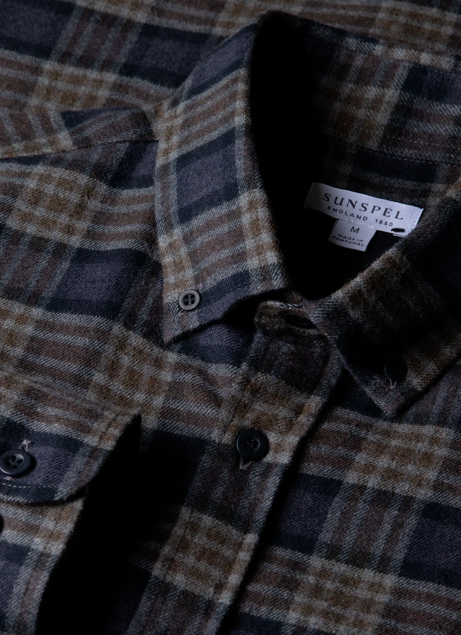 Men's Button Down Flannel Shirt in Sandstone Check sold by Sunspel product image thumbnail 4