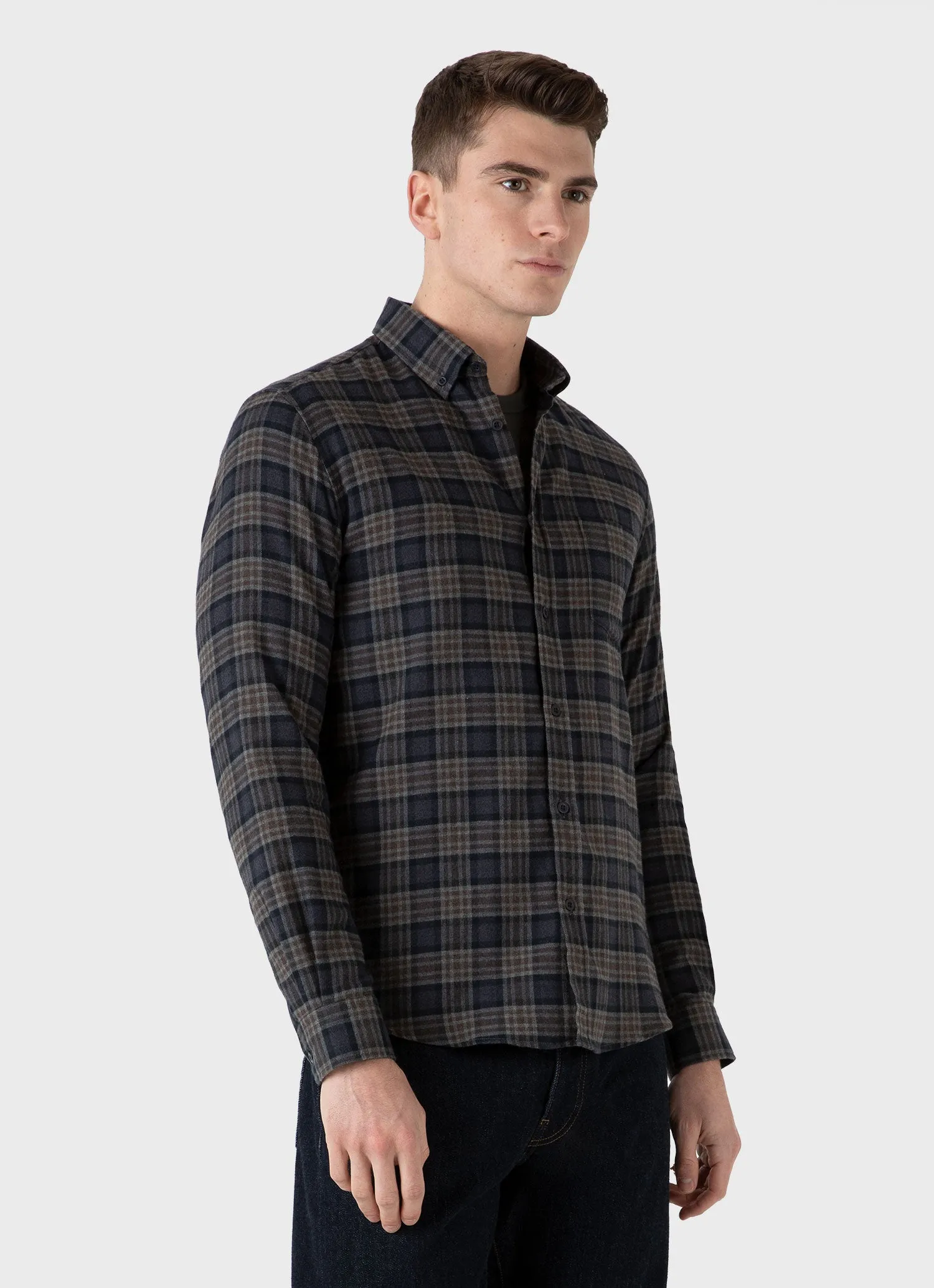 Men's Button Down Flannel Shirt in Sandstone Check sold by Sunspel product image thumbnail 2