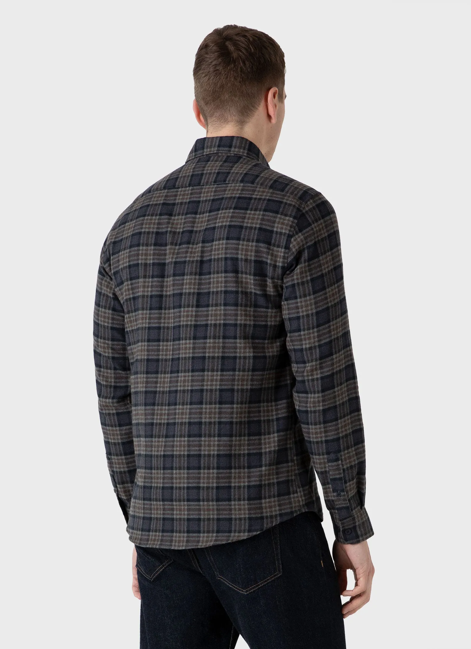 Men's Button Down Flannel Shirt in Sandstone Check sold by Sunspel product image thumbnail 5