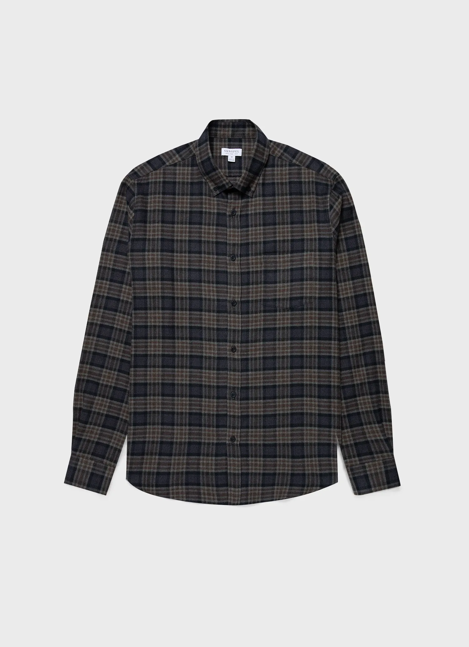 Men's Button Down Flannel Shirt in Sandstone Check sold by Sunspel