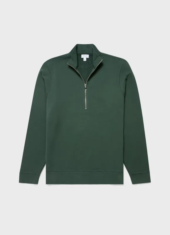 Men's Half Zip Loopback Sweatshirt in Dark Green sold by Sunspel