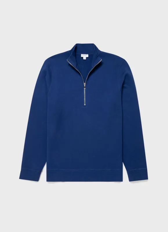 Men's Half Zip Loopback Sweatshirt in Space Blue sold by Sunspel