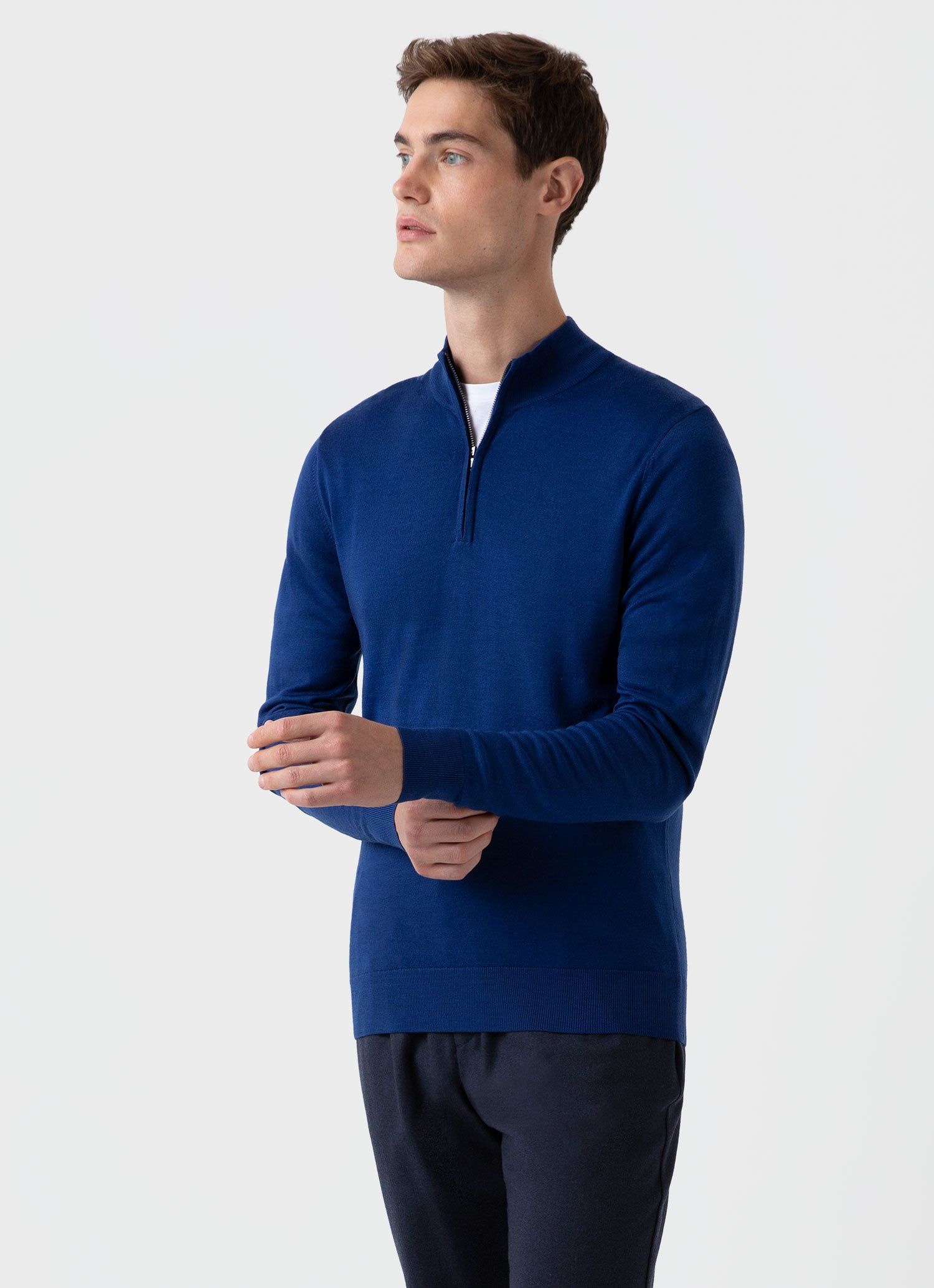 Men's Extra-Fine Merino Zip Neck in Space Blue sold by Sunspel product image thumbnail 2