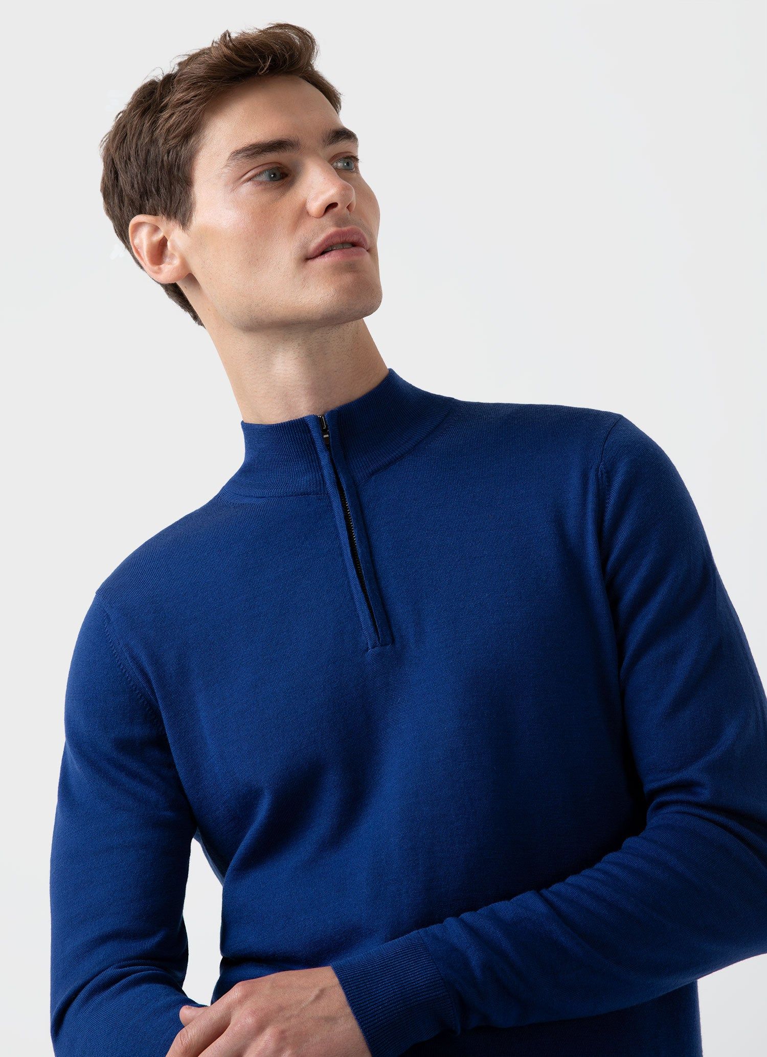 Men's Extra-Fine Merino Zip Neck in Space Blue sold by Sunspel product image thumbnail 5
