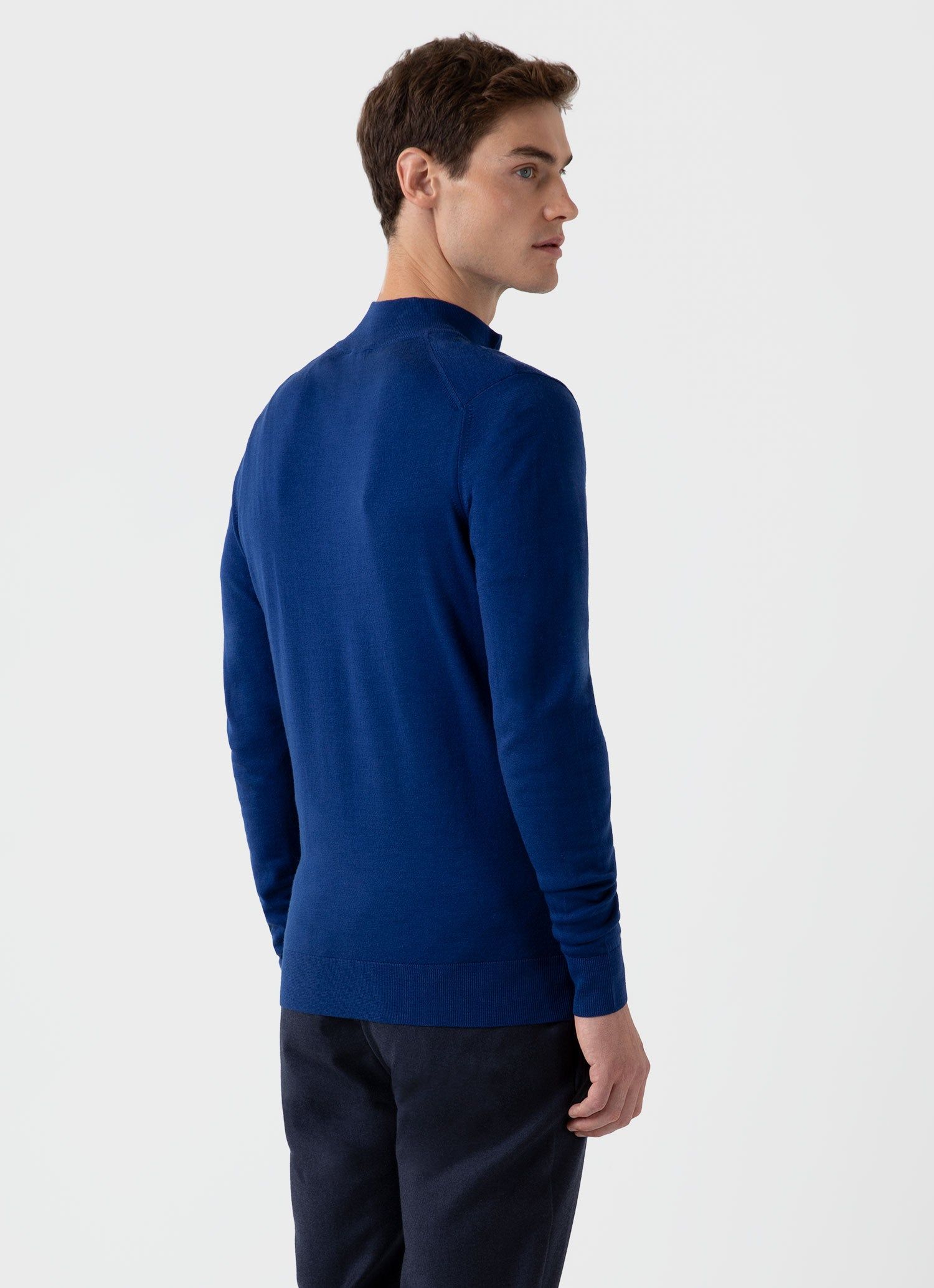 Men's Extra-Fine Merino Zip Neck in Space Blue sold by Sunspel product image thumbnail 4