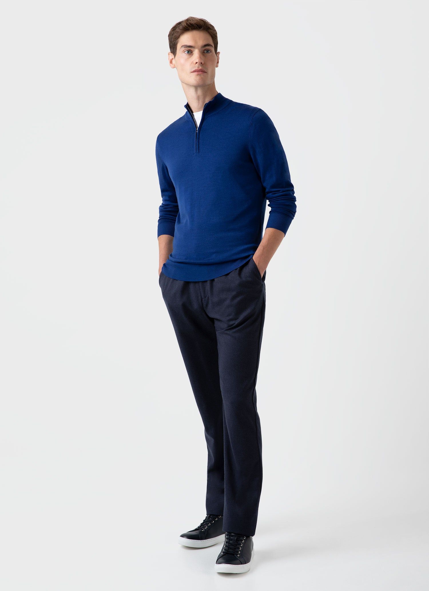 Men's Extra-Fine Merino Zip Neck in Space Blue sold by Sunspel product image thumbnail 3