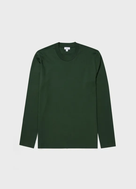Men's Carbon Brushed Long Sleeve T-shirt in Dark Green sold by Sunspel