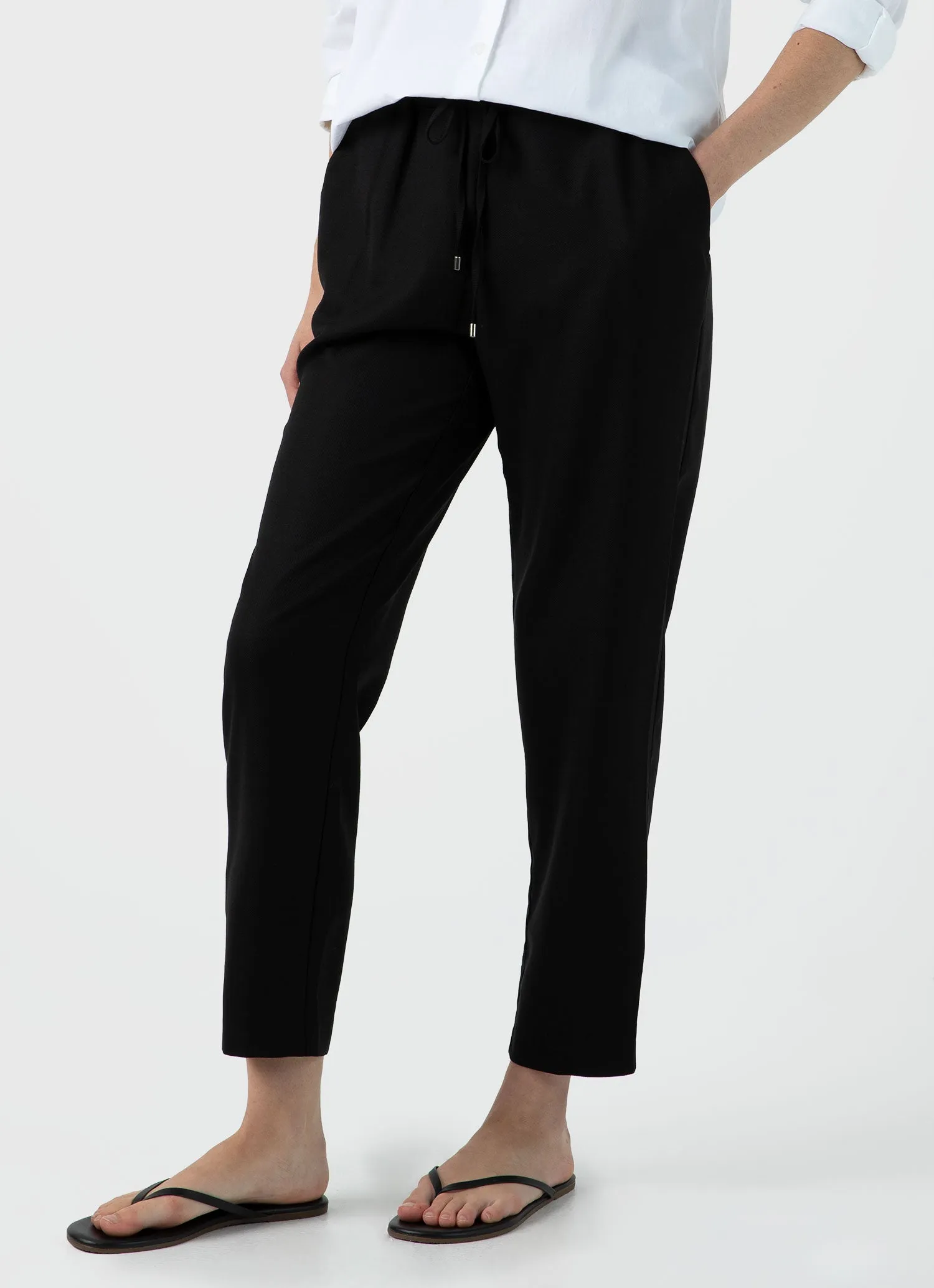 Women's Drawstring Tapered Trouser in Black sold by Sunspel