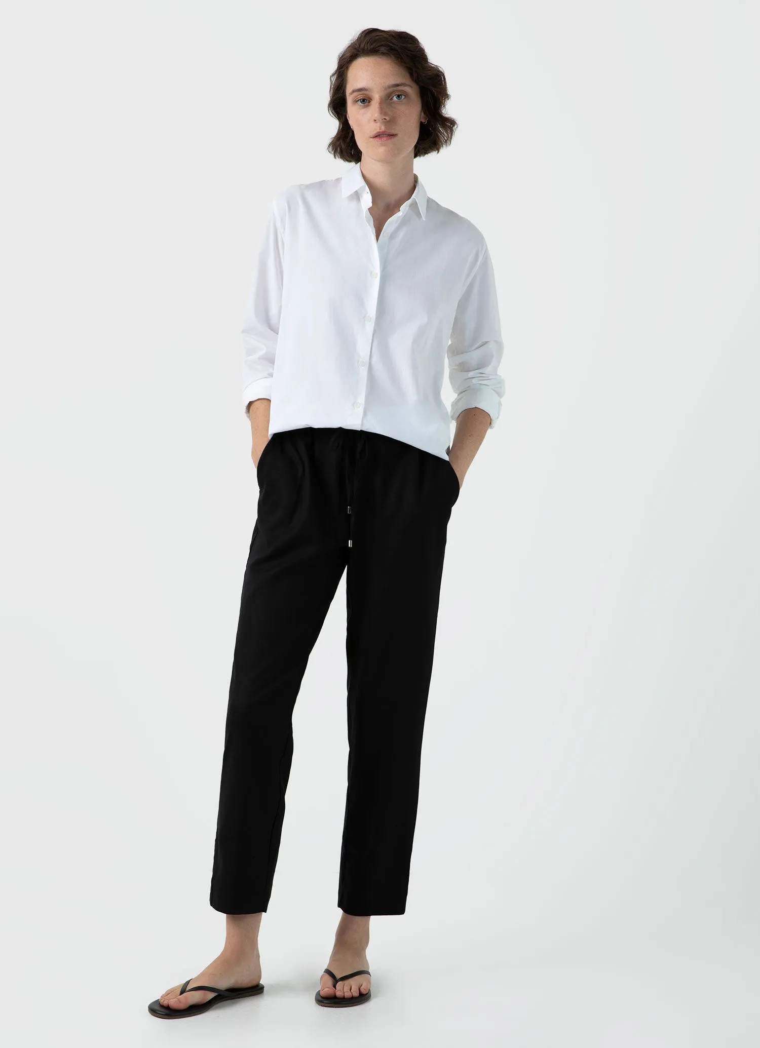 Women's Drawstring Tapered Trouser in Black sold by Sunspel product image thumbnail 2