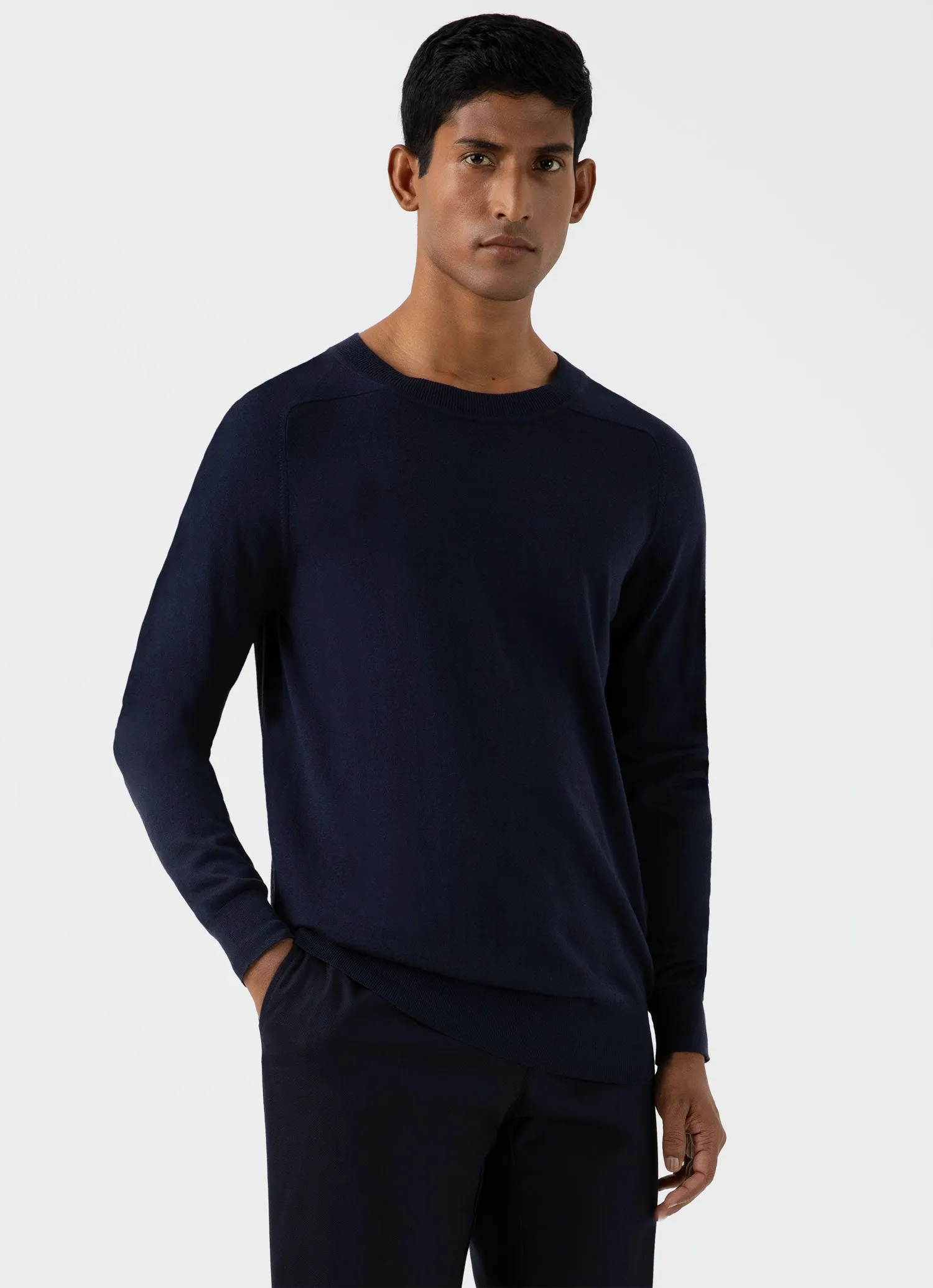 Men's Sea Island Cashmere Crew Neck Jumper in Navy sold by Sunspel product image thumbnail 2