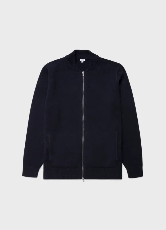 Men's Knit Bomber Jacket in Navy made by Sunspel