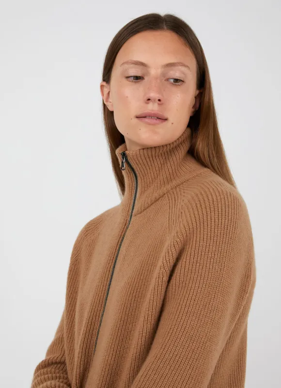 Women's Zip Knit Jacket in Camel sold by Sunspel