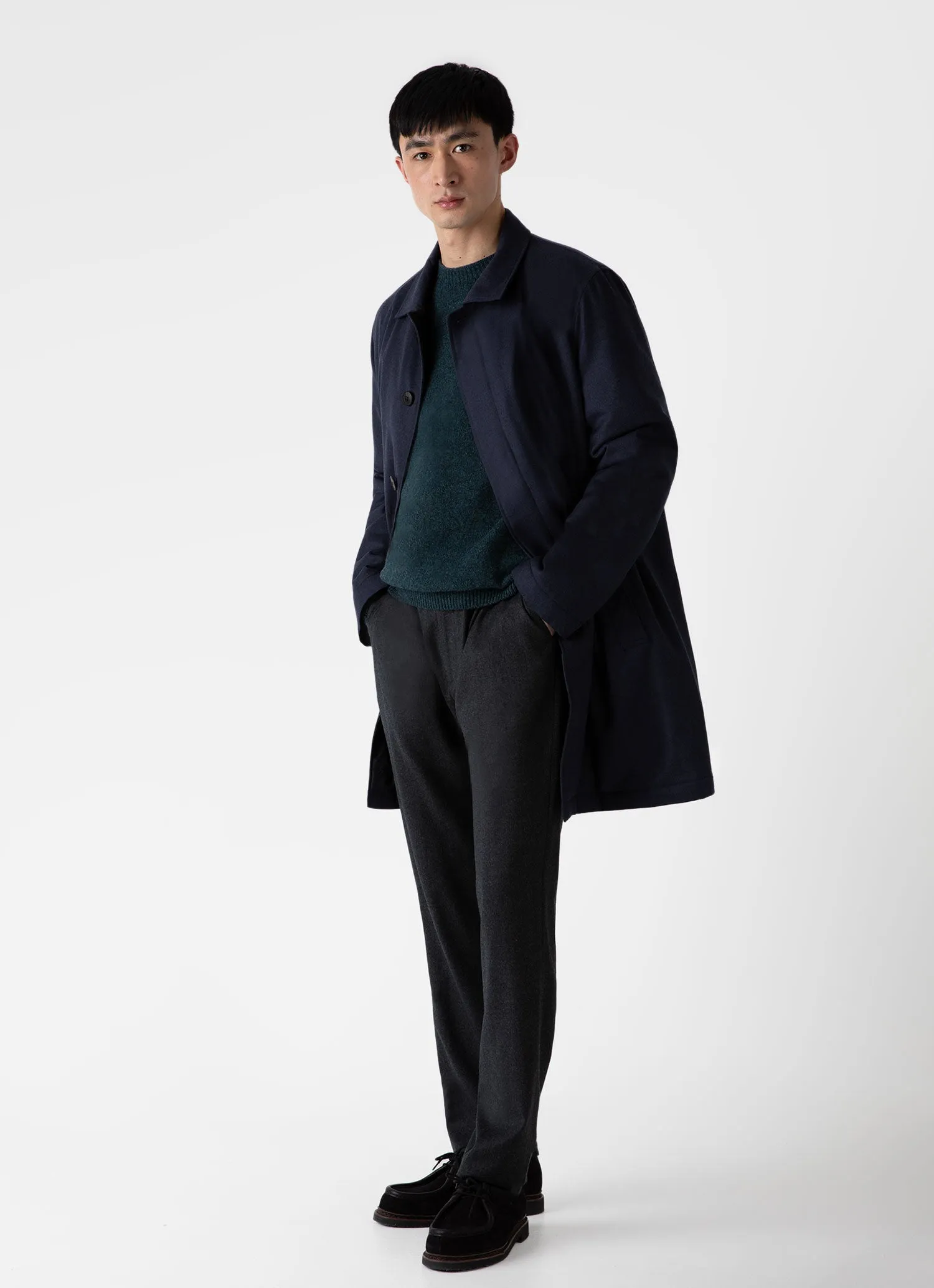 Men's Insulated Wool Mac in Navy Melange sold by Sunspel product image thumbnail 3