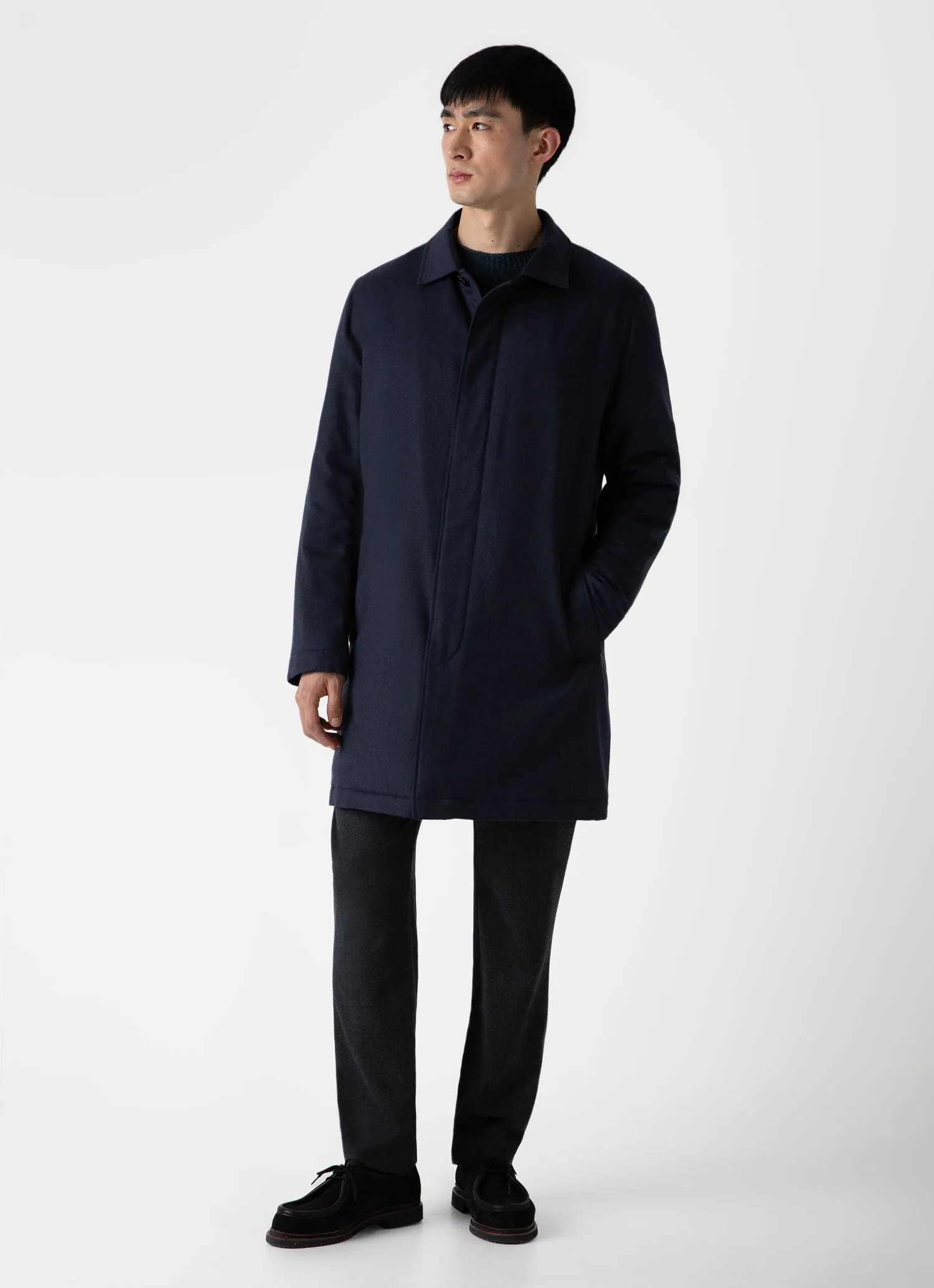 Men's Insulated Wool Mac in Navy Melange sold by Sunspel product image thumbnail 2