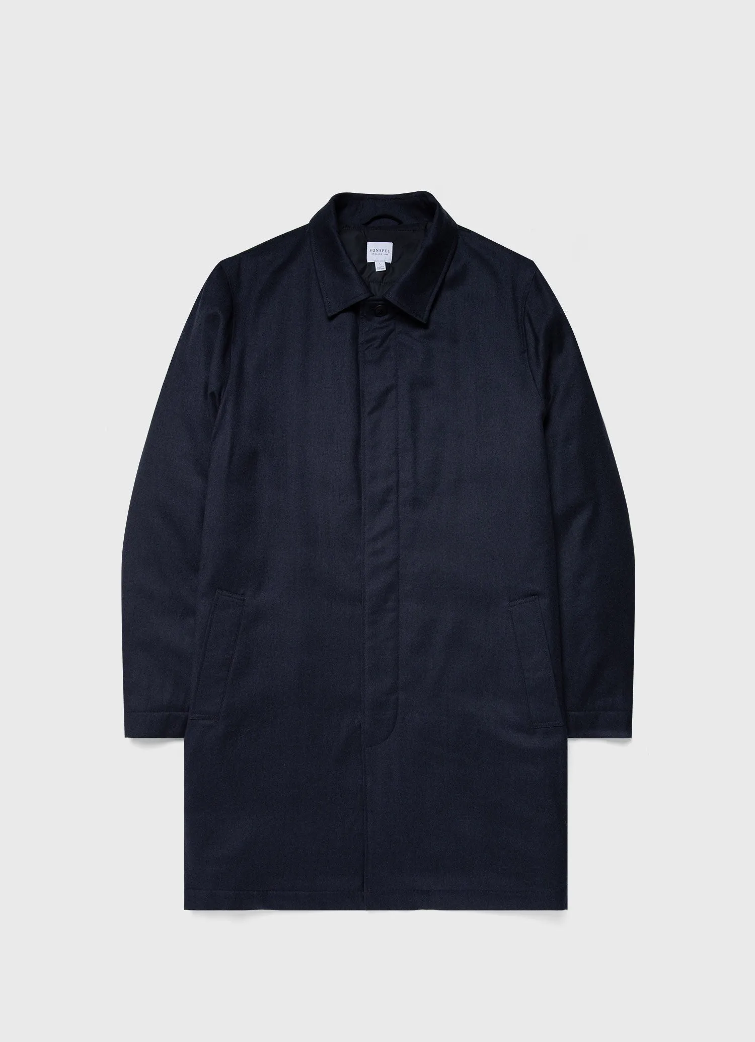 Men's Insulated Wool Mac in Navy Melange sold by Sunspel