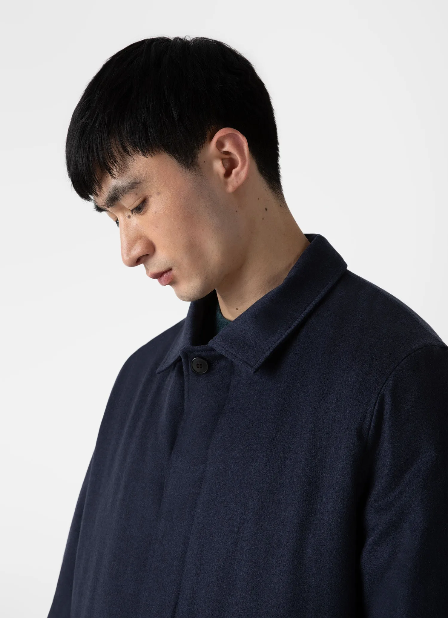 Men's Insulated Wool Mac in Navy Melange sold by Sunspel product image thumbnail 5