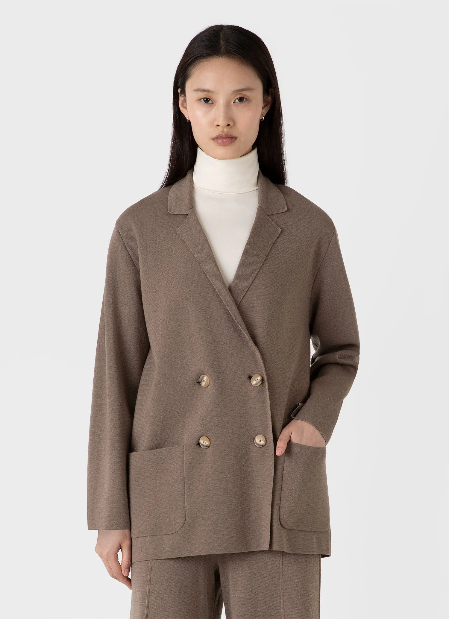 Women's Merino Milano Knit Blazer in Sandstone sold by Sunspel