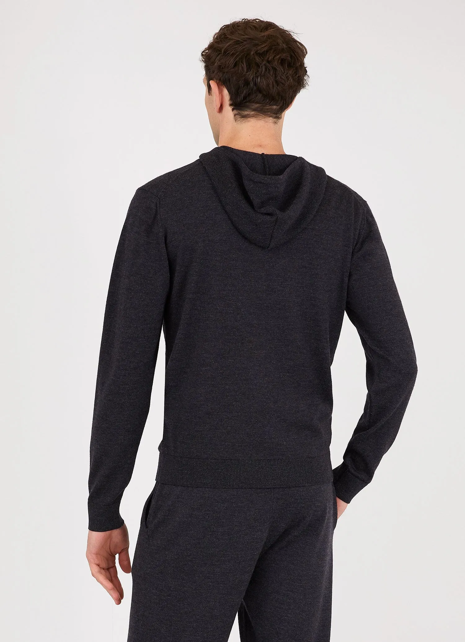 Men's Merino Zip Hoodie in Charcoal Melange sold by Sunspel product image thumbnail 4