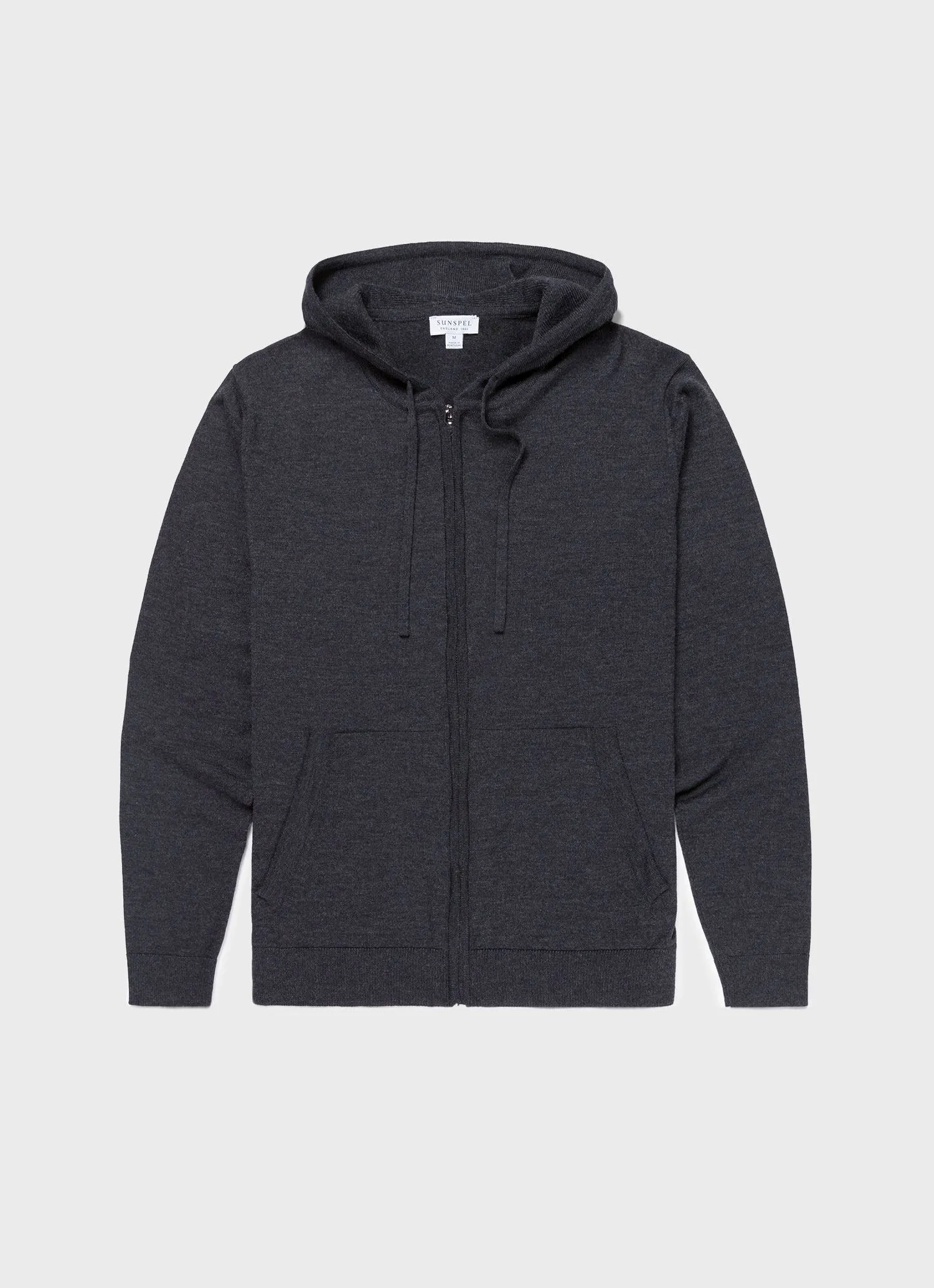 Men's Merino Zip Hoodie in Charcoal Melange sold by Sunspel