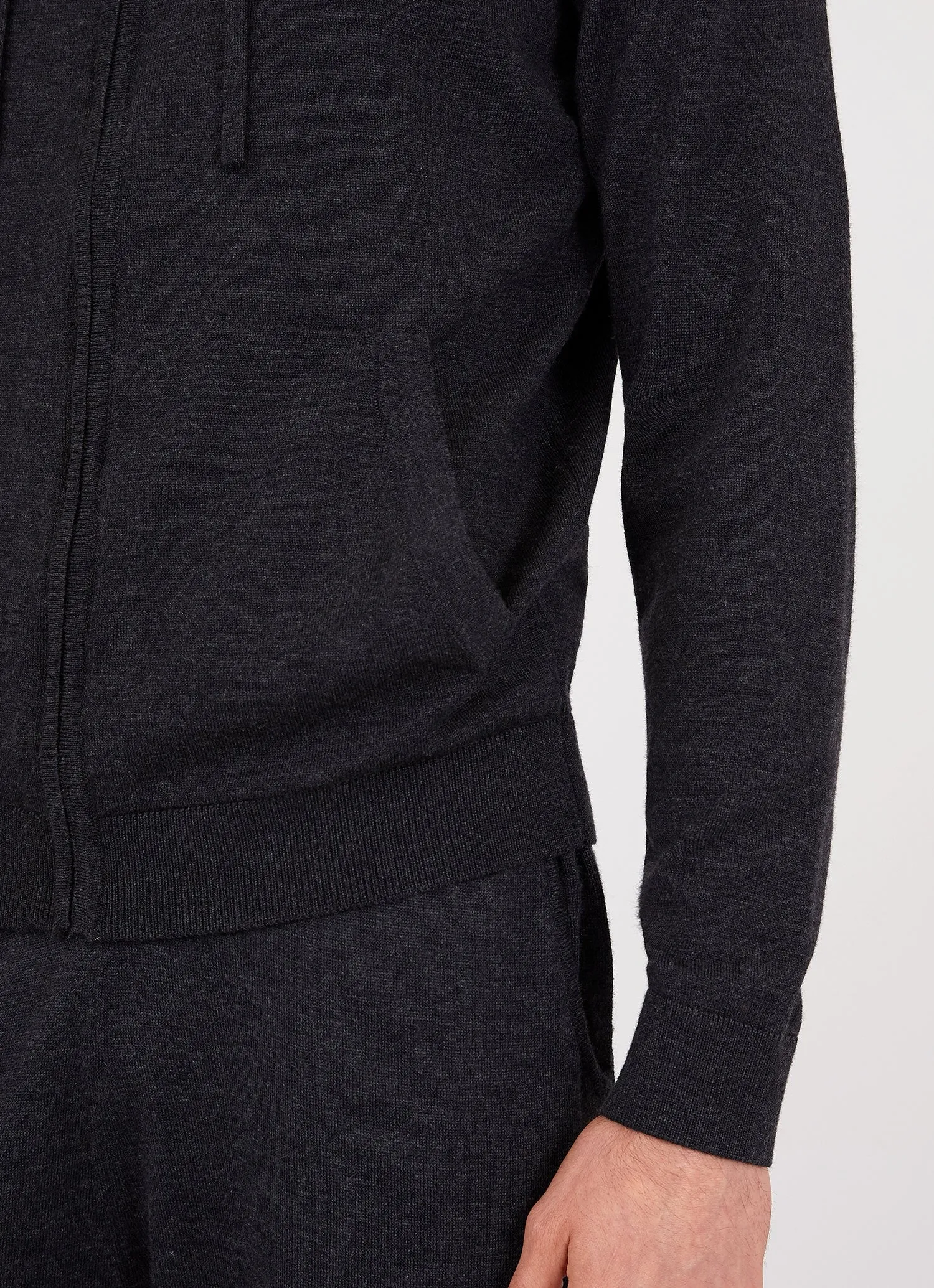 Men's Merino Zip Hoodie in Charcoal Melange sold by Sunspel product image thumbnail 5