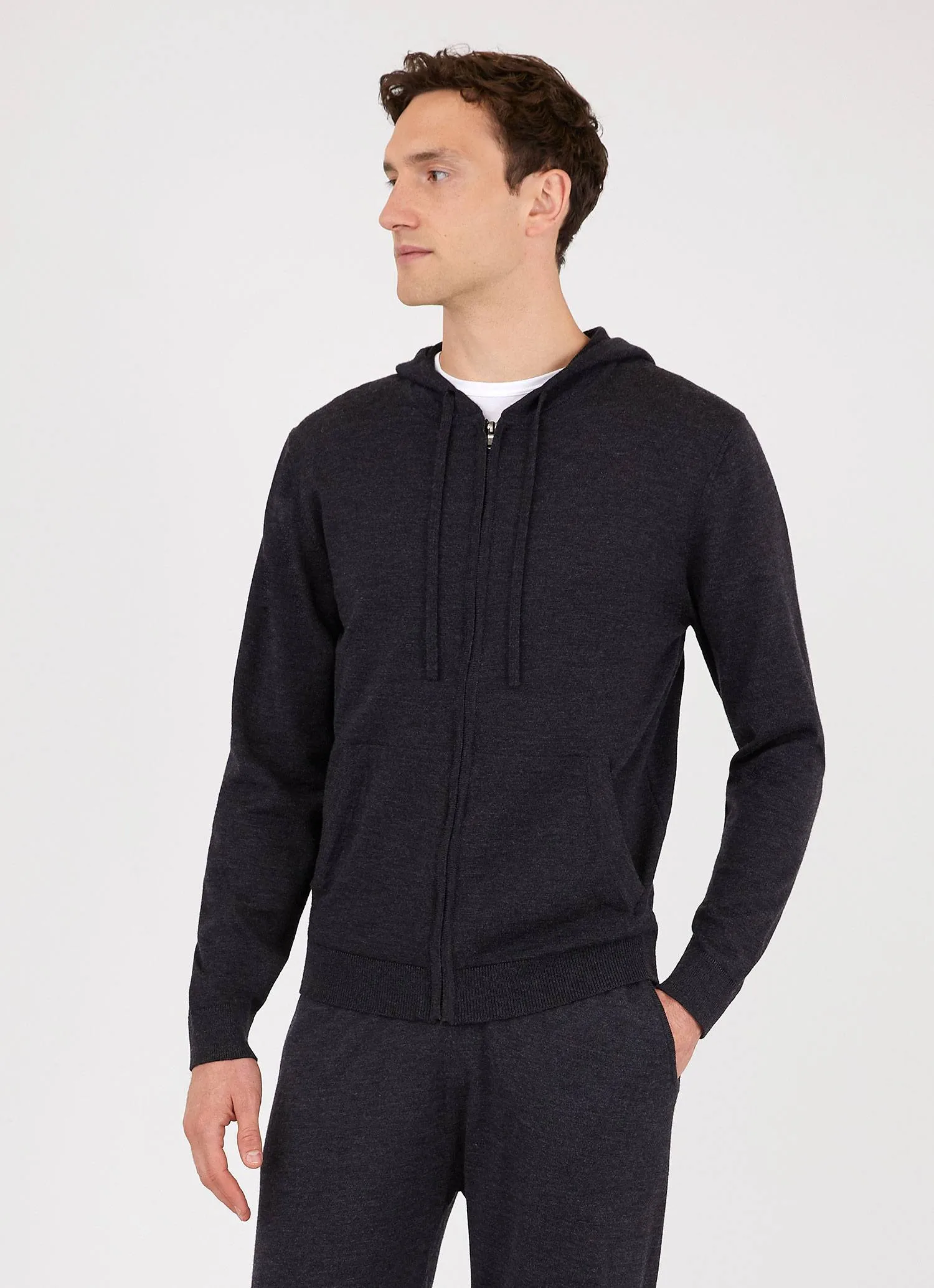 Men's Merino Zip Hoodie in Charcoal Melange sold by Sunspel product image thumbnail 2
