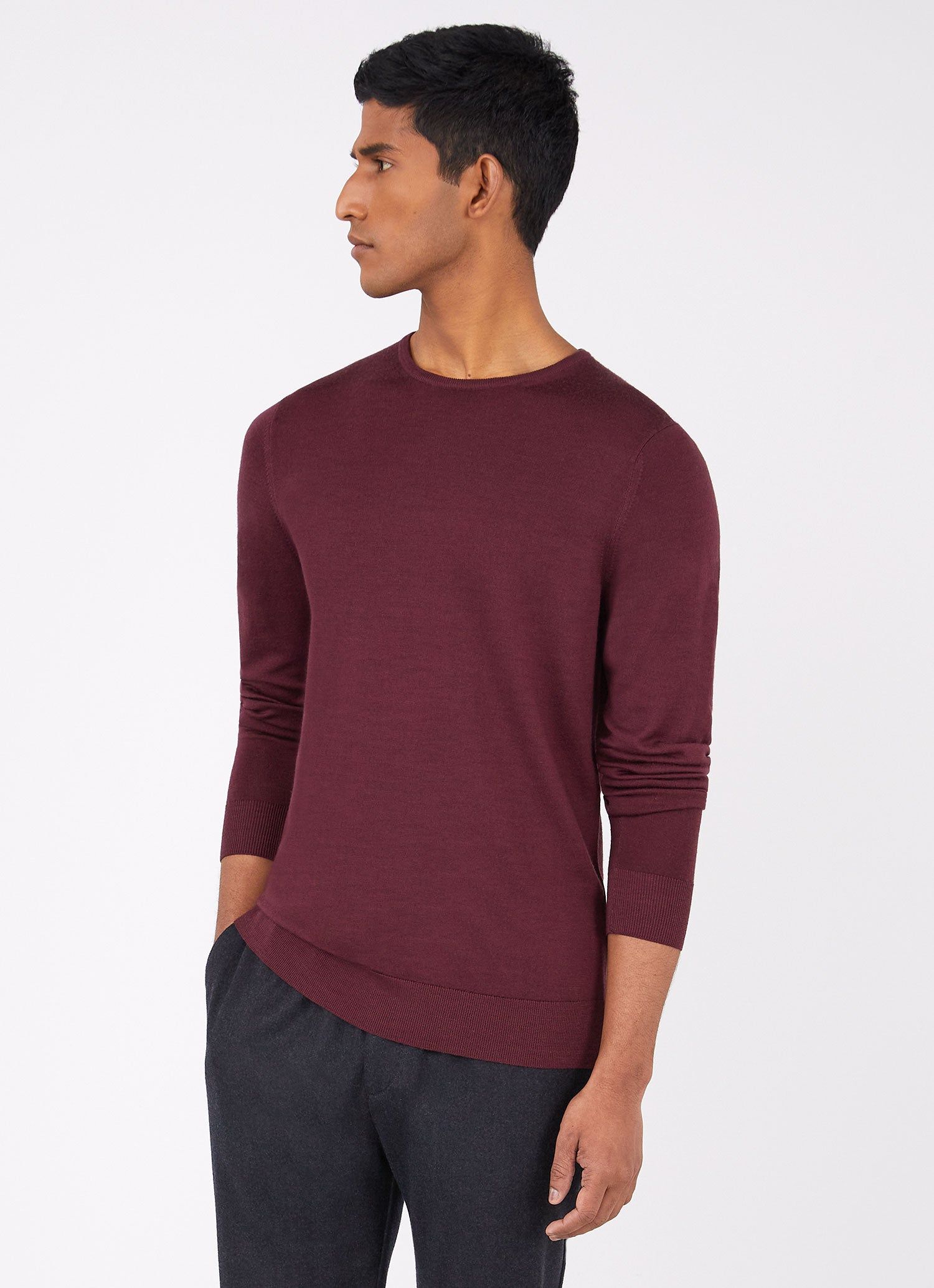 Men's Extra-Fine Merino Crew Neck in Port sold by Sunspel product image thumbnail 2