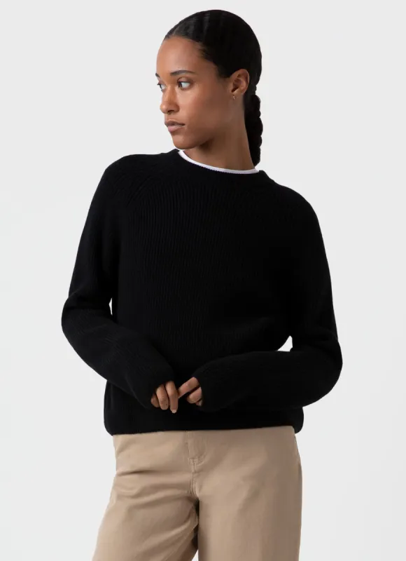 Women's Wool Cashmere Rib Jumper in Black sold by Sunspel