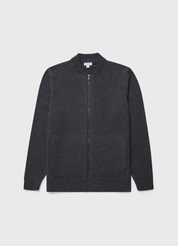 Men's Knit Bomber Jacket in Charcoal Melange sold by Sunspel