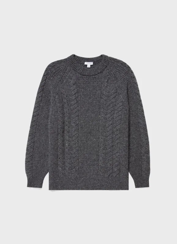 Men's Textured Donegal Jumper in Mid Grey Donegal sold by Sunspel