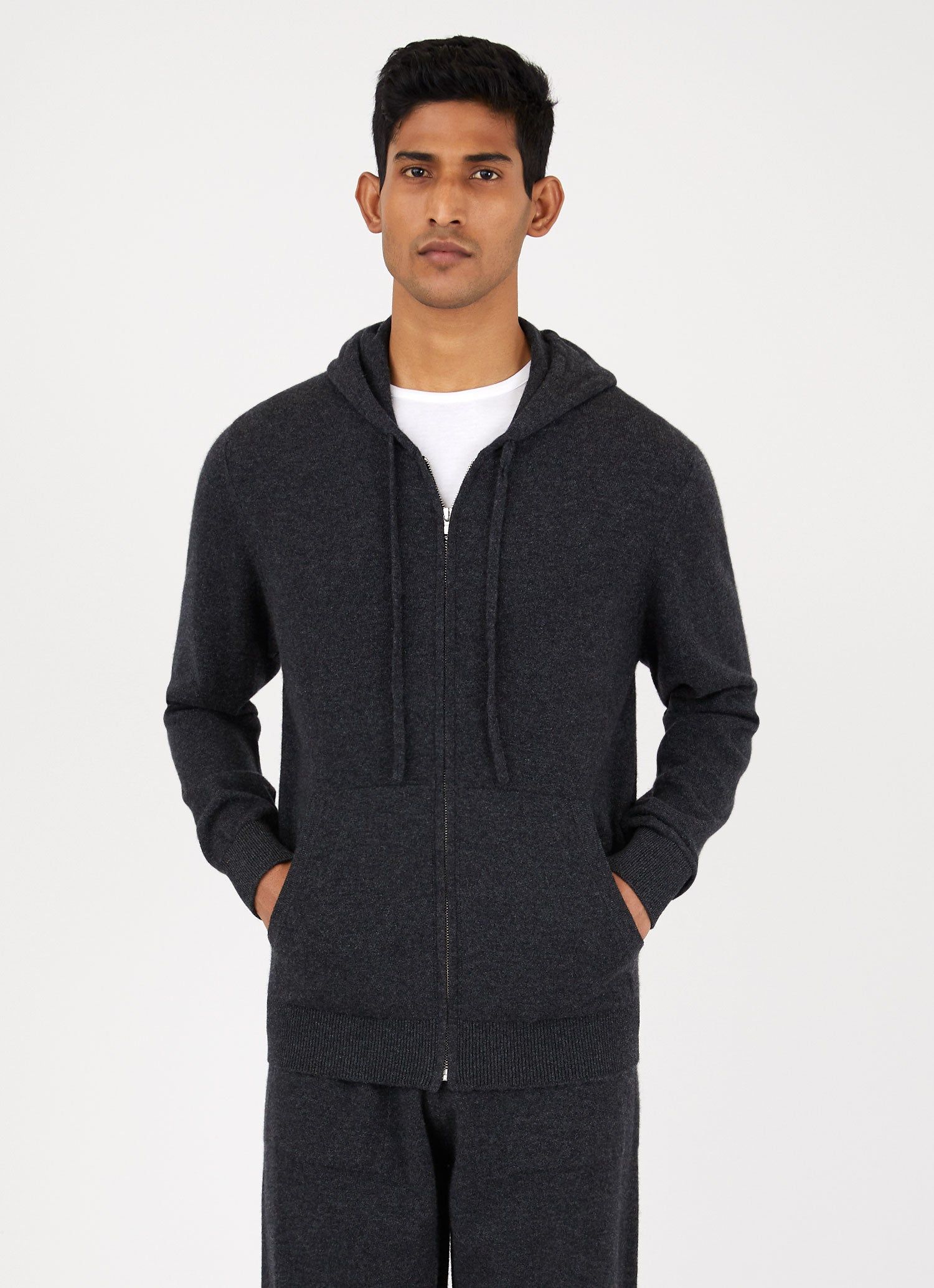 Men's Cashmere Zip Hoody in Charcoal Melange sold by Sunspel product image thumbnail 2